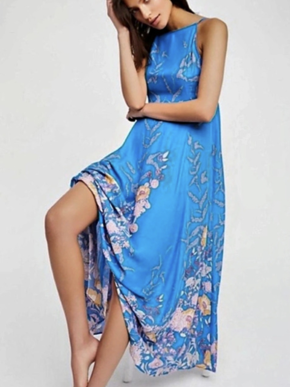 Free People Floral Maxi Dress in Blue Like New XS